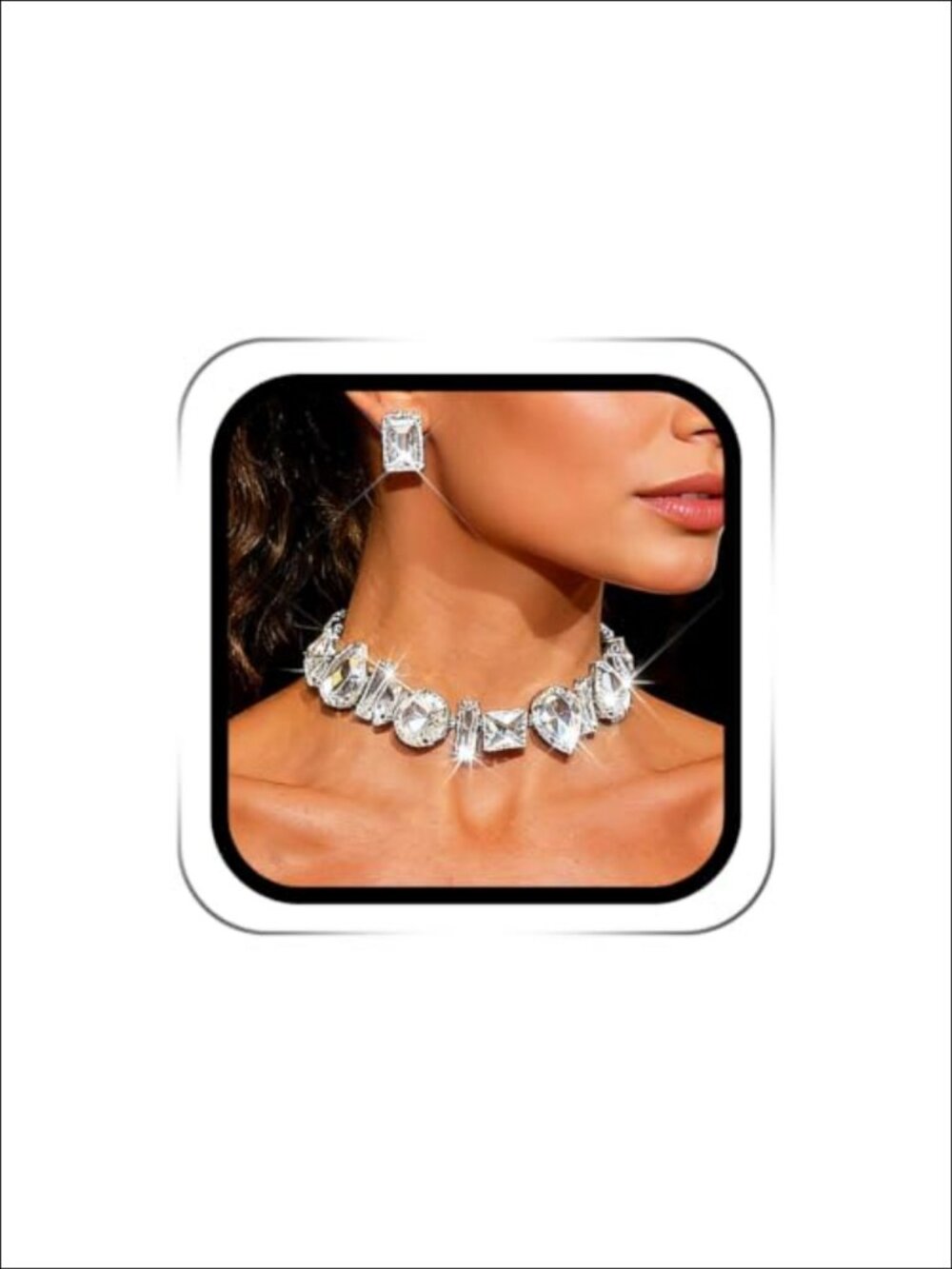 Rhinestone Necklace Earrings Set Silver Crystal Wedding Prom Party Jewelry Set